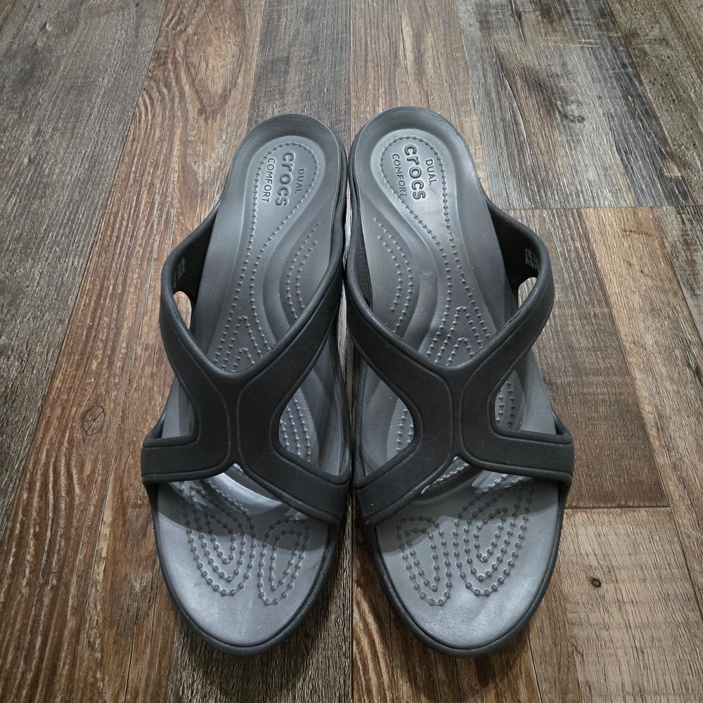 Crocs Meleen Twist Wedge Sandals Women Size 10‎ Black Graphite Comfort Slides